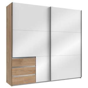 Royd Wooden Sliding Wide Wardrobe In White And Planked Oak