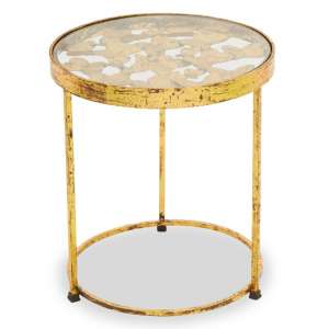 Mekbuda Round Clear Glass Top Side Table With Gold Frame
