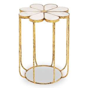 Mekbuda Petal White Marble Top Side Table With Gold Frame