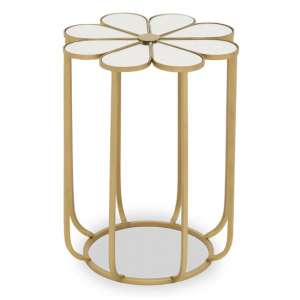 Mekbuda White Mirrored Top Side Table With Gold Metal Base