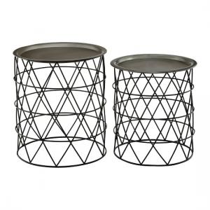 Rubis Set Of 2 Side Tables In Zinc Top And Black Iron
