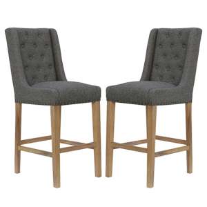Rugeley Dark Grey Fabric Button Back Bar Stools In Pair