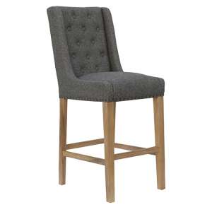 Rugeley Fabric Button Back Bar Stool In Dark Grey With Studs