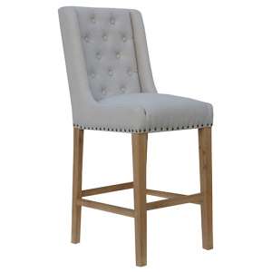Rugeley Fabric Button Back Bar Stool In Natural With Studs