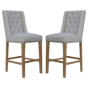 Rugeley Natural Fabric Button Back Bar Stools In Pair