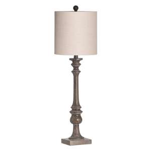 Ruska Wooden Table Lamp In Brown With Beige Shade