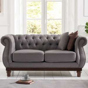 Ruskin Chesterfield Linen Fabric 2 Seater Sofa In Grey