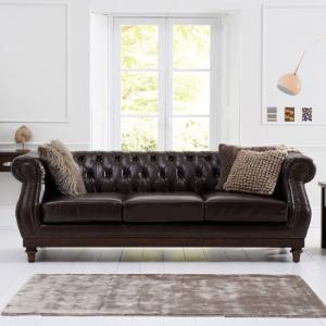 Ruskin Chesterfield Leather 3 Seater Sofa In Brown