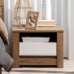 Ruso Gloss Bedside Cabinet With 1 Drawer In Pearl And April Oak