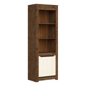 Ruso Tall Gloss Bookcase With 1 Door In Pearl And April Oak