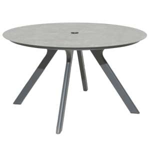Rykon Outdoor Round Glass Dining Table In Grey Ceramic Effect