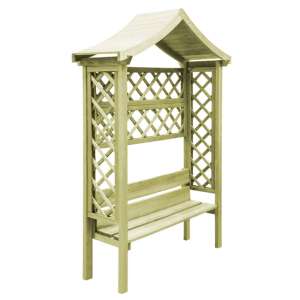 Rylee Garden Pergola With Roof And Bench In Green Impregnated