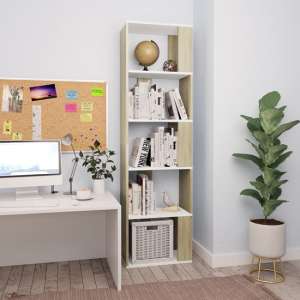 Sabia Wooden Bookcase And Room Divider In White And Sonoma Oak