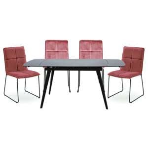 Sabina Extending Grey Dining Table With 4 Soren Blush Chairs