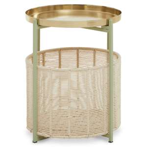 Sabina Round Metal Side Table In Green And Gold
