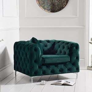 Alegria Chesterfield Plush Fabric Armchair In Green