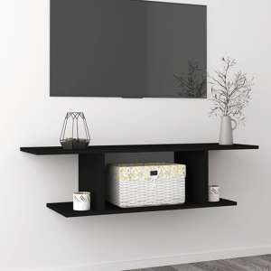 Sabra Wooden Wall Hung TV Stand With Shelf In Black