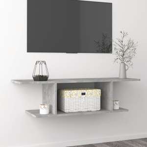 Sabra Wooden Wall Hung TV Stand With Shelf In Concrete Effect