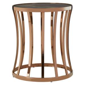 Saclateni Black Marble Top Side Table With Rose Gold Base