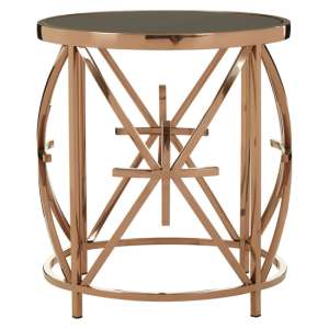 Saclateni Round Black Glass Top Side Table With Rose Gold Frame