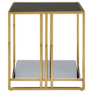 Saclateni Square Black Glass Side Table With Gold Frame