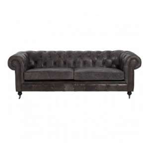 Sadalmelik 3 Seater Leather Sofa In Dark Grey