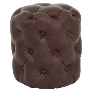 Sadalmelik Round Upholstered Leather Stool In Brown