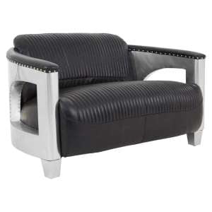 Sadalmelik Upholstered Leather 2 Seater Sofa In Black