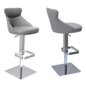 Saida Grey Gas-Lift Faux Leather Bar Stools In Pair