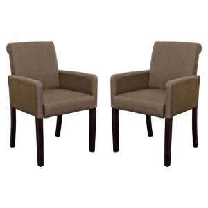 Saiph Brown Fabric Upholstered Carver Dining Chairs In Pair