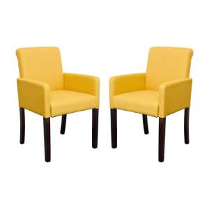 Saiph Yellow Fabric Upholstered Carver Dining Chairs In Pair