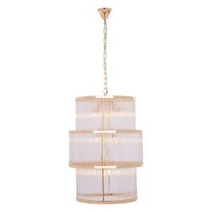 Salas Large Ribbed Pattern 3 Tier Chandelier Light In Gold