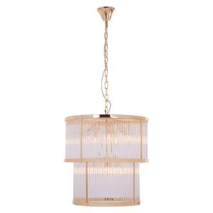 Salas Ribbed Pattern 2 Tier Chandelier Light In Gold