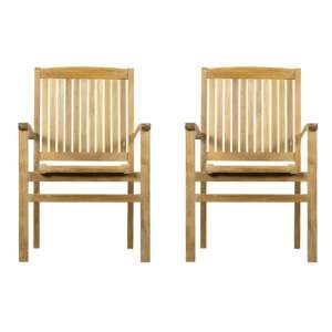 Salem Outdoor Natural Teak Wood Stackable Dining Chairs In Pair