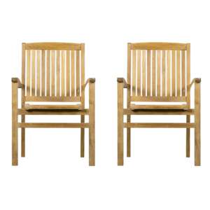 Salem Outdoor Natural Teak Wood Stackable Dining Chairs In Pair