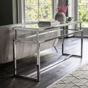 Salerno Clear Glass Console Table In Silver