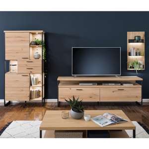 Salerno LED Wooden Living Room Furniture Set 1 In Planked Oak