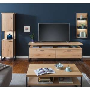 Salerno LED Wooden Living Room Furniture Set 3 In Planked Oak