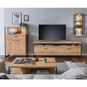 Salerno LED Wooden Living Room Furniture Set 4 In Planked Oak