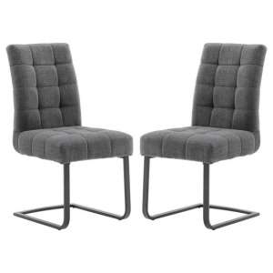Salta Dark Grey Fabric Upholstered Dining Chairs In Pair