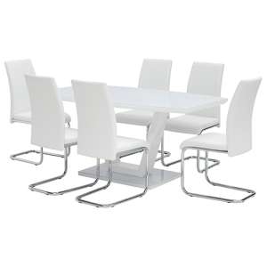 Samson Glass White Gloss Dining Table 6 Montila White Chairs