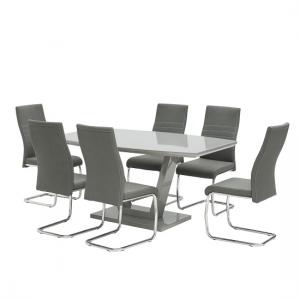 Samson Glass Dining Table In Grey High Gloss 6 Devan Chairs
