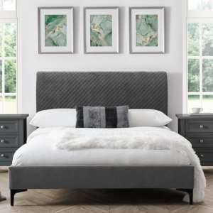 Sabine Quilted Velvet Super King Size Bed In Grey