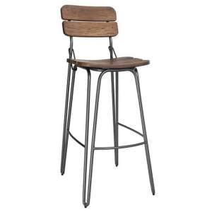 Sandra Bar Chair In Rustic Elm With Steel Frame