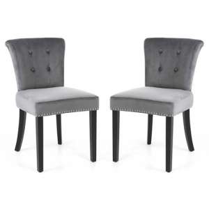 Sandringham Lionhead Grey Brushed Velvet Accent Chairs In Pair