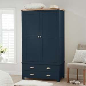Sandra Wooden Wardrobe With 2 Doors 2 Drawers In Oak And Blue