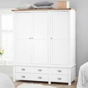 Sandra Wooden Wardrobe With 3 Doors 4 Drawers In Oak And White