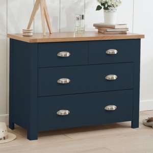 Sandra Wooden Chest Of 4 Drawers In Oak And Blue