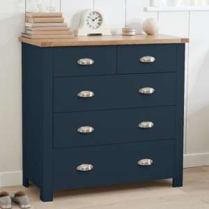 Sandra Wooden Chest Of 5 Drawers In Oak And Blue
