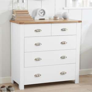 Sandra Wooden Chest Of 5 Drawers In Oak And White